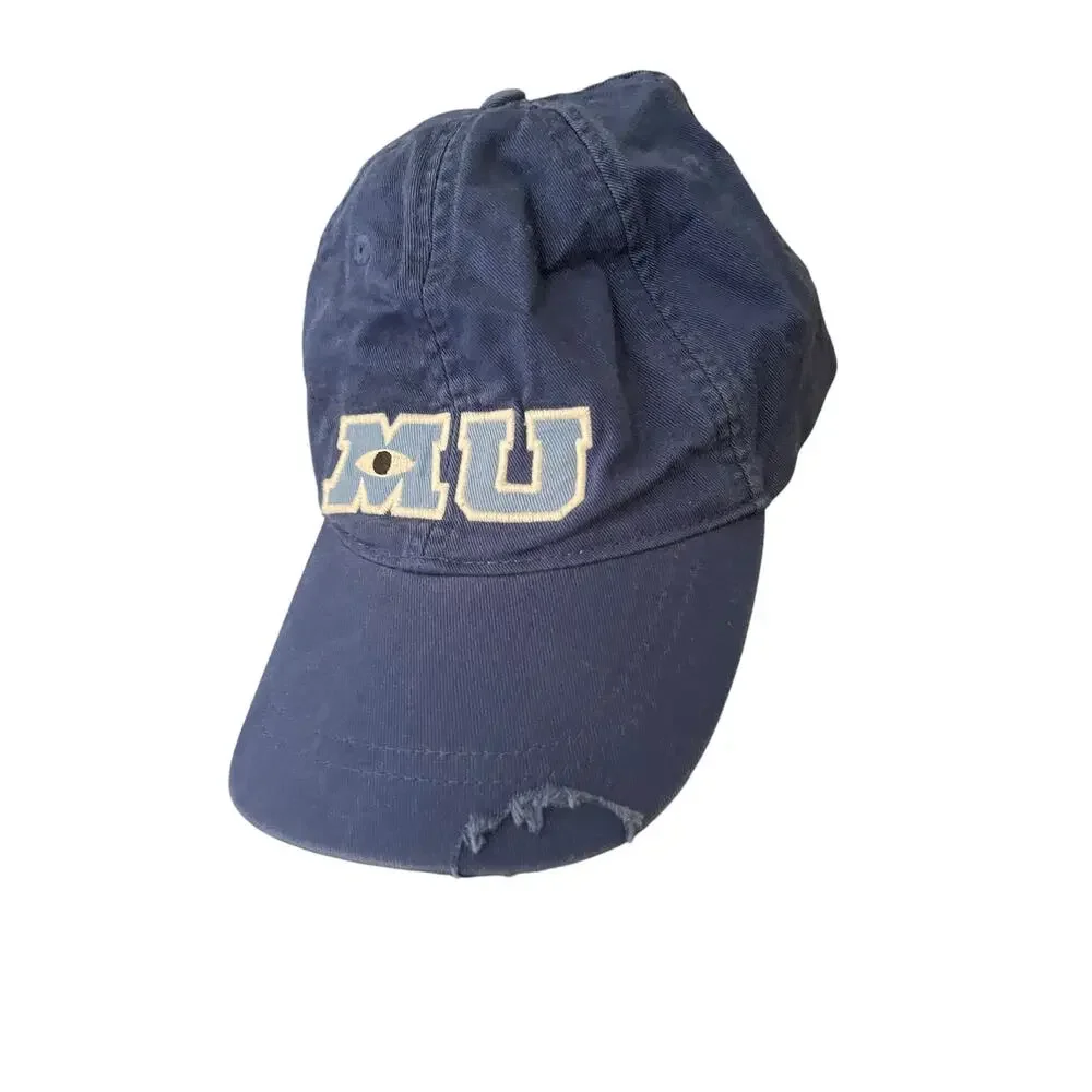 Disney Parks Monsters University Adult OS MU Distressed Blue Baseball Cap Hat